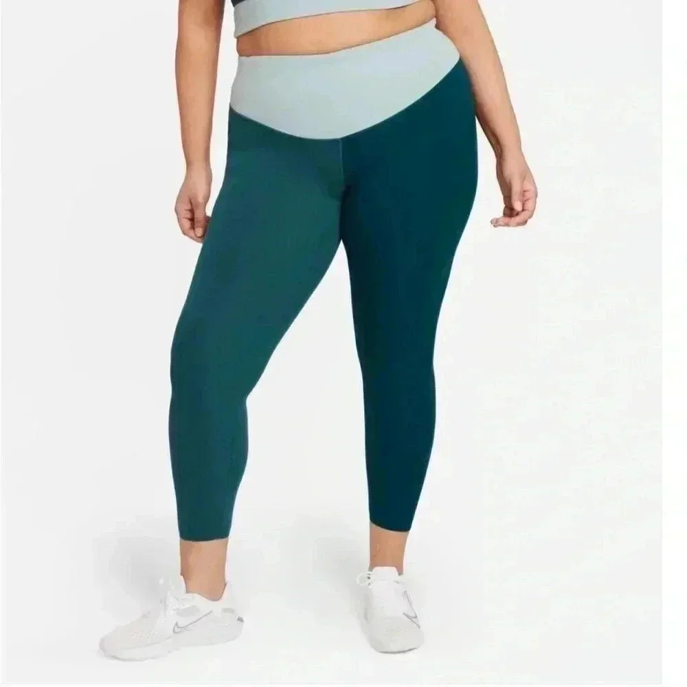 NWT NIKE One Luxe Women's Mid-rise Ribbed Leggings In Dark Teal Green Sz 3X
